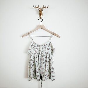 American Eagle Light Gray/Teal Floral Spaghetti Strap Top Size Small